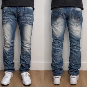 Kaporal 5 Mens Straight Leg Euro Jeans Medium Wash Embroidered Winged Logo Denim